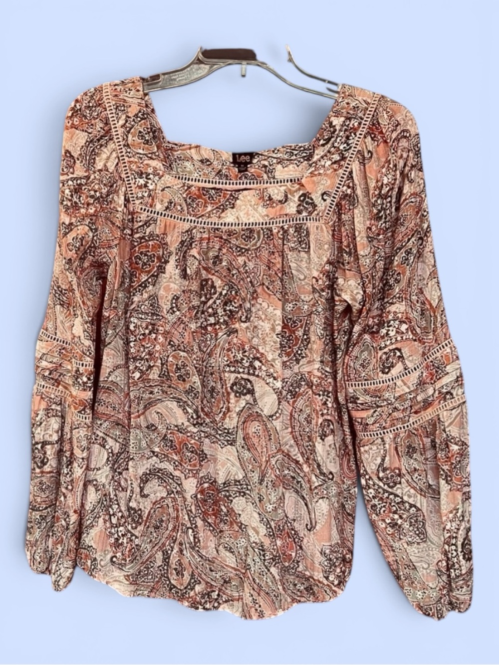 Lee Floral Paisley Pullover Boho Blouse Sz M